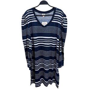 Lularoe AVA Women Size 3XL Navy Blue Stripe V-neck‎ Mutton Long Sleeve Dress NWT